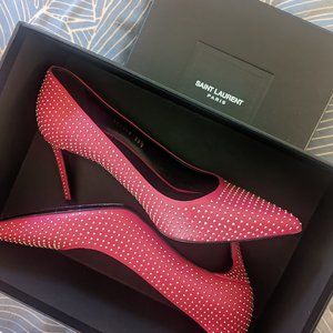 Saint Laurent Leather Pumps Pink Studded, 8.5